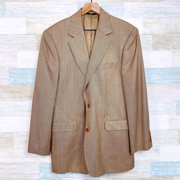 Brooks Brothers Wool Silk Blend Sport Coat Brown Windowpane 2 Button Mens 40R